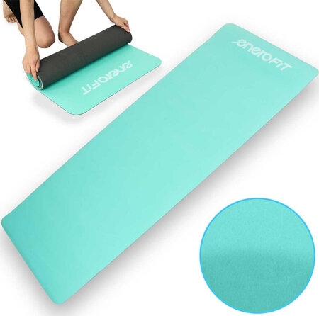 Mata do ćwiczeń jogi i fitness tpe antypoślizgowa Enero fit 183x61x0,4cm miętowo-szara