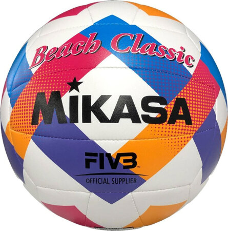 Piłka siatkowa plażowa Mikasa Beach Classic biało-niebiesko-różowa BV543C-VXA-O