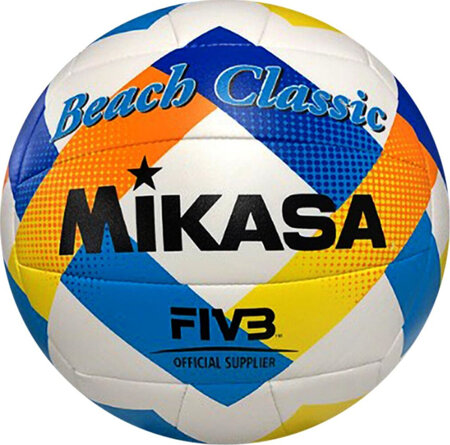 Piłka siatkowa plażowa Mikasa Beach Classic biało-niebiesko-żółta BV543C-VXA-Y