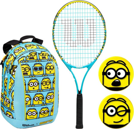 Rakieta do tenisa ziemnego Wilson Minions 2.0 Junior Kit 25 z plecakiem 3 7/8 niebiesko-żółta WR097510F