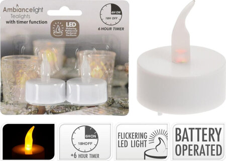 Zestaw 2 świeczek tea light LED timer biały